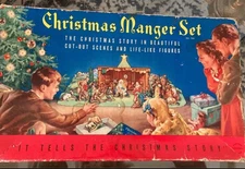 Vintage Christmas Manger Set Nativity Cardboard Cut Out Stand Up 7256