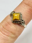 Vintage silver and tiger eye solitaire ring UK size M NOS