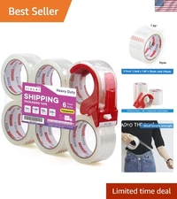 Heavy Duty Packing Tape Clear 6 Rolls Refillable Dispenser for Shipping Moving