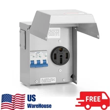 50 Amp Temporary RV Power Outlet with Breaker, Outdoor Breaker Box with NEMA 3R