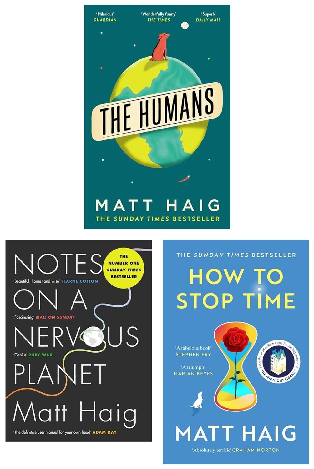 Matt Haig Collection 3 Books Set Notes on a Nervous Planet, How to Stop Time