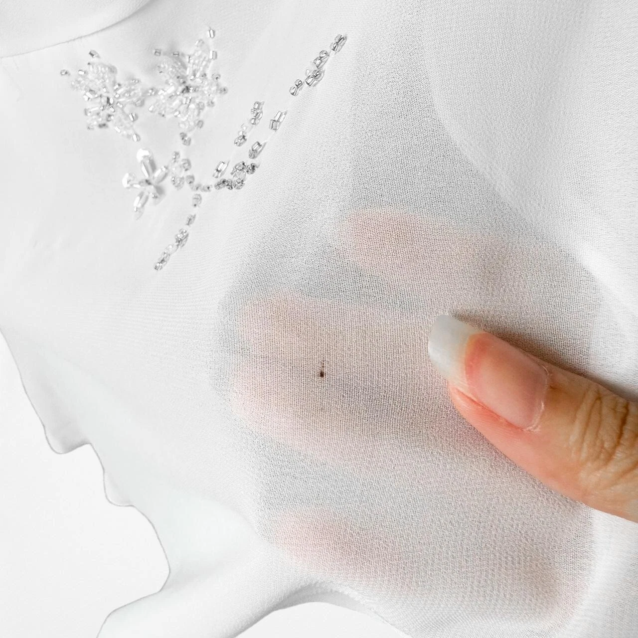 OFF WHITE Abito da ballo formale svasato vintage bianco floreale perline volant vestibilità alta bassa taglia S