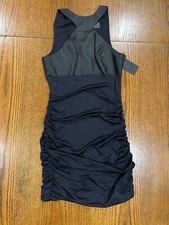 La Pina by David Helwani Leather Upper Bodycon Ruched Mini Dress c Size S Black