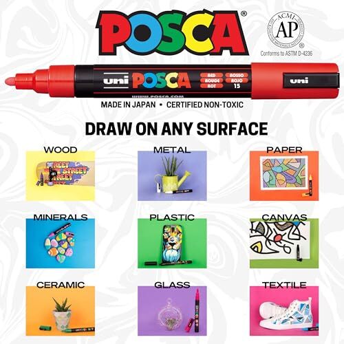posca 4 Paint Markers, 5M Medium Markers Set of Mono 4 Mono-Color Markers
