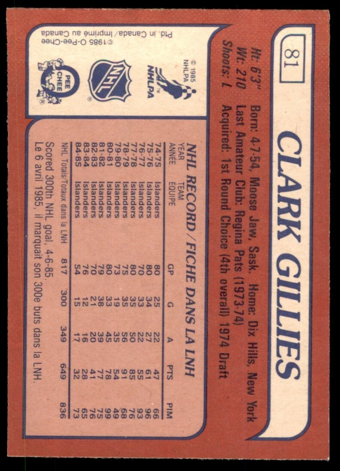 1985-86 O-Pee-Chee High Grade Clark Gillies #81 - Image 2 of 2