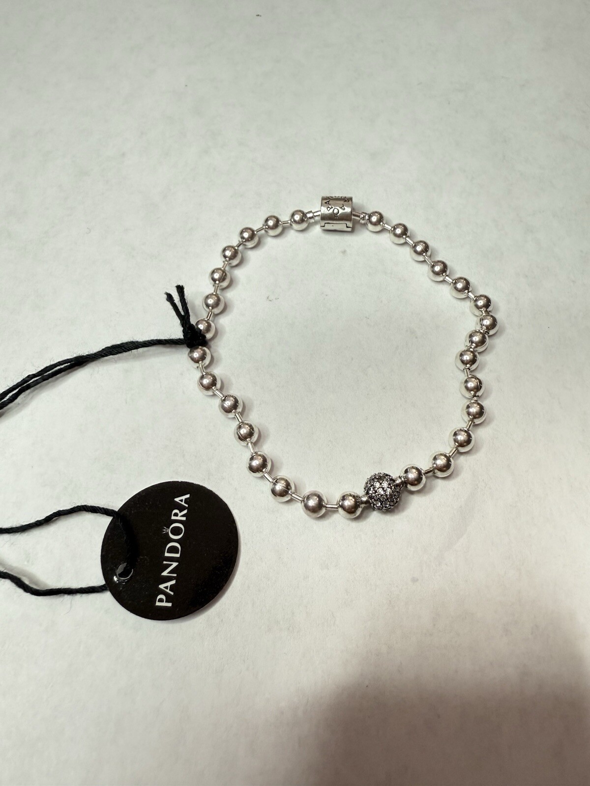 Pandora Silver Pave Barrel Bead Bracelet 598342 19cm