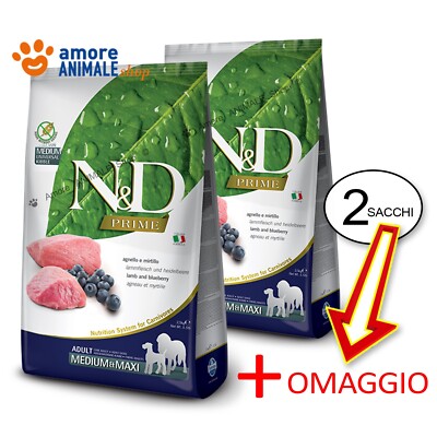 2 Säcke Farmina n & D Prime Grain Free - Adult Maxi   Lamm Und Heidelbeere - 12