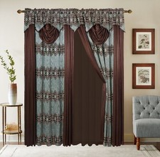 4 Piece Jacquard Window Curtains for Living Room, Curtain Set for Bedroom