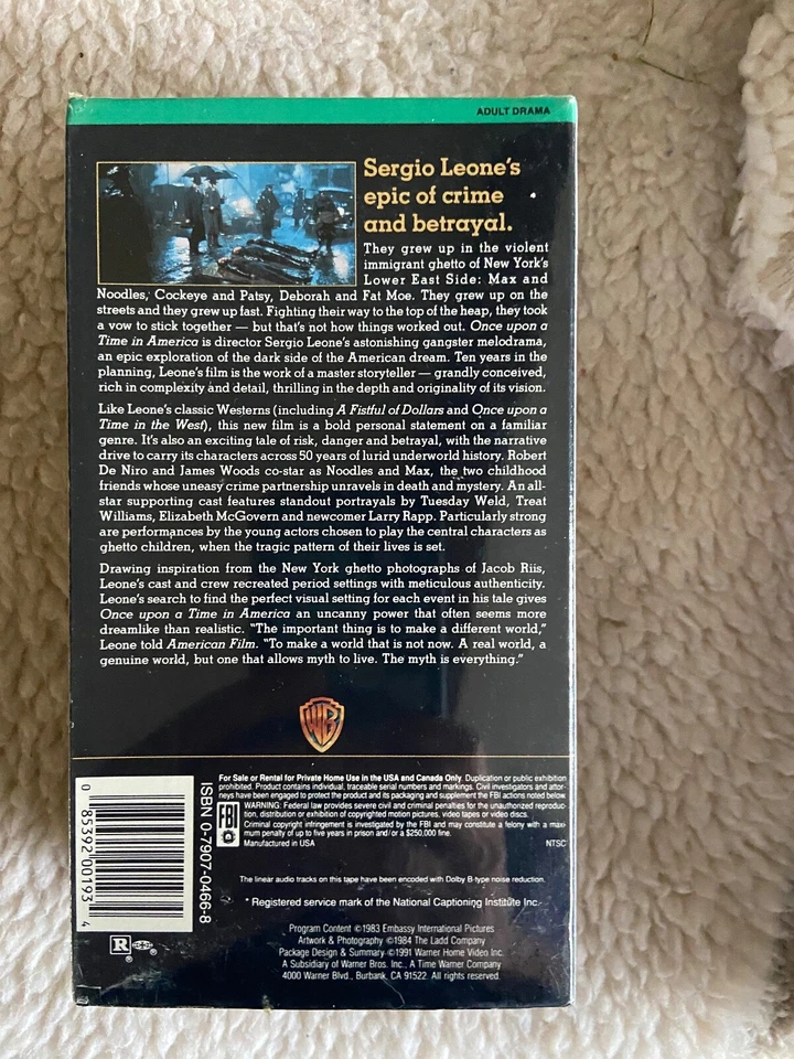 VHS-"ONCE UPON A TIME IN AMERICA" NEW- FACTORY SEALED- W/ WATERMARKS - Image 2 of 4