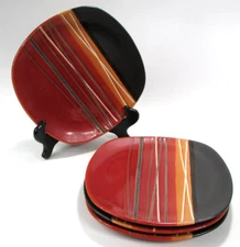 4 x Home Trends Bazaar Red Salad Plates Brown Orange White 8402626