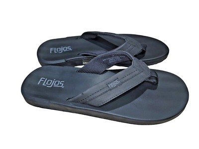 Flojos Levee Men's Flat Sandal Flip Flops Black Fabric Thongs Size 11