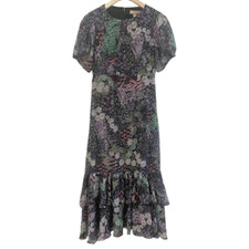 Dark Pink London Textured Floral Puff Sleeve Open Back Tiered Ruffle Hem Dress X