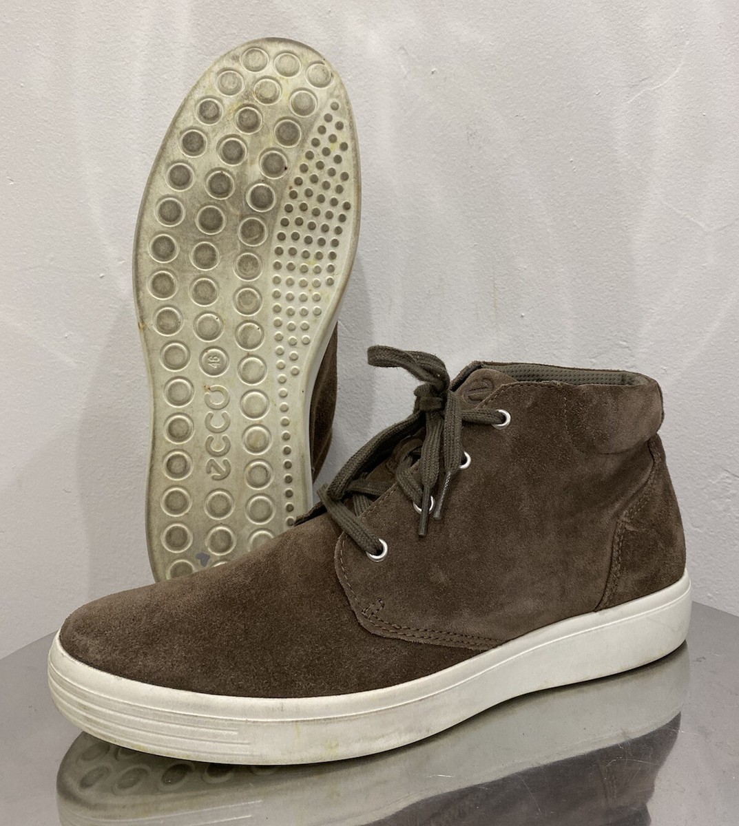 Ecco Soft Brown Suede Leather Casual Sneaker High tops Boots Men's 46  US 12