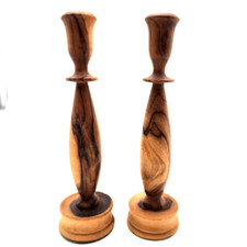 Old Wooden Candlesticks turned wood cascade SWIRL pattern 6" Vintage