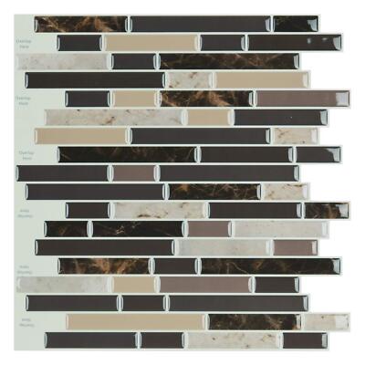 Art3d Marble Peel and Stick Backsplash Tile, 6-Sheet, Brown, 6 Sq Ft