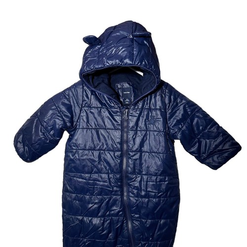 Baby Gap Boys 3-6 Months Puffer Primaloft Snowsuit Hooded W/Ears Bunting Blue - Picture 2 of 7