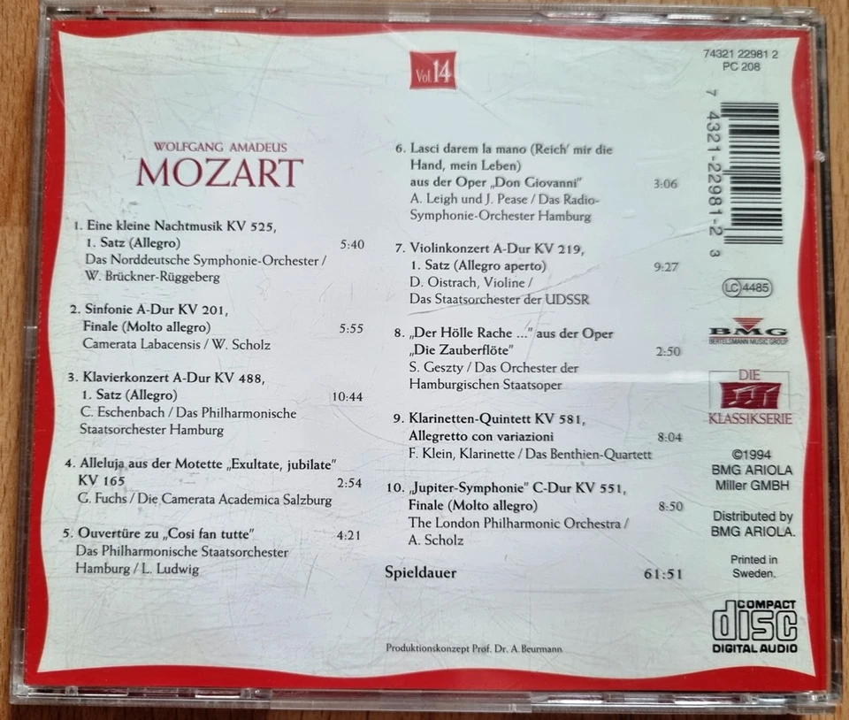WOLFGANG AMADEUS MOZART Meisterwerke. Die Klassikserie Vol. 14 BMG Werke s. Bild - Bild 2 von 4