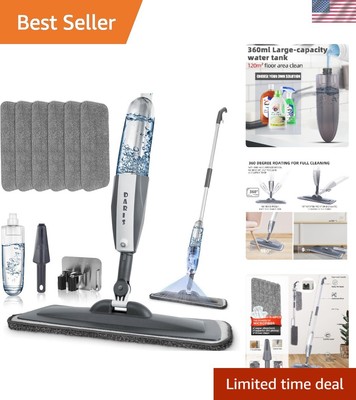 Water Spray Mop with Ergonomic Handle & 6 Machine Washable Pads - Great for Home