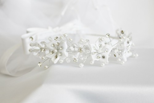 Girls Communion Wedding Bridal Handmade White Veil Flower Girl Wreath Headpiece - Picture 14 of 22