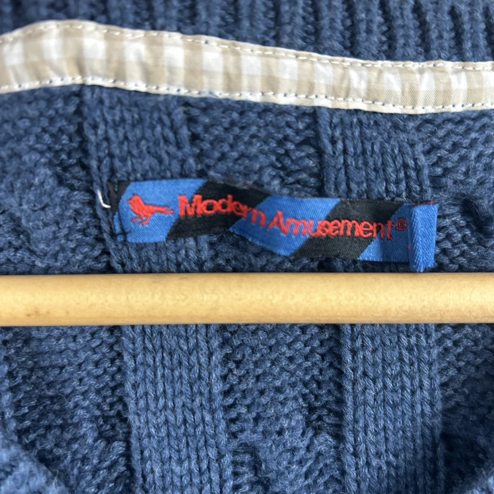 Suéter Moderno Diversión Azul Tejido con Cable Pullover Cuello Redondo Talla L Grande Jersey Foto 2 de 4