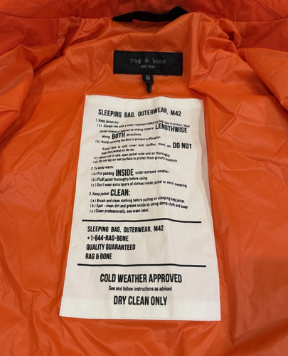 Rag & Bone Men’s Orange Sleeping Bag Outerwear M42 Jacket Size XS - Picture 7 of 11