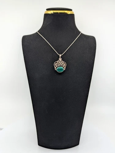 Sterling Silver Onyx & Malachite Celtic Scroll Spinner Pendant