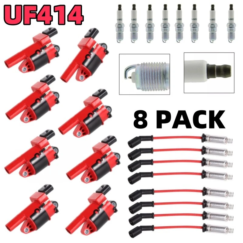 Round Ignition Coils Spark Plugs Wires Kit for Cadillac Escalade Express Yukon Foto 2 de 4
