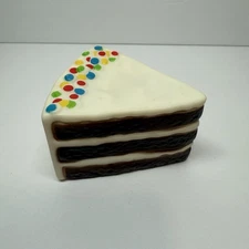 Vintage Pretend Play Food Chocolate Birthday Cake Slice w Confetti Sprinkles Toy