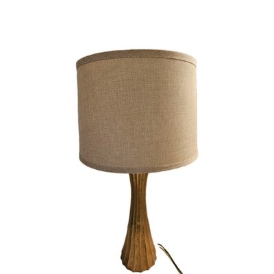 McGuire Robert Kuo Collection Fluted Table Lamp Gold Tone Metal Base Linen Shade