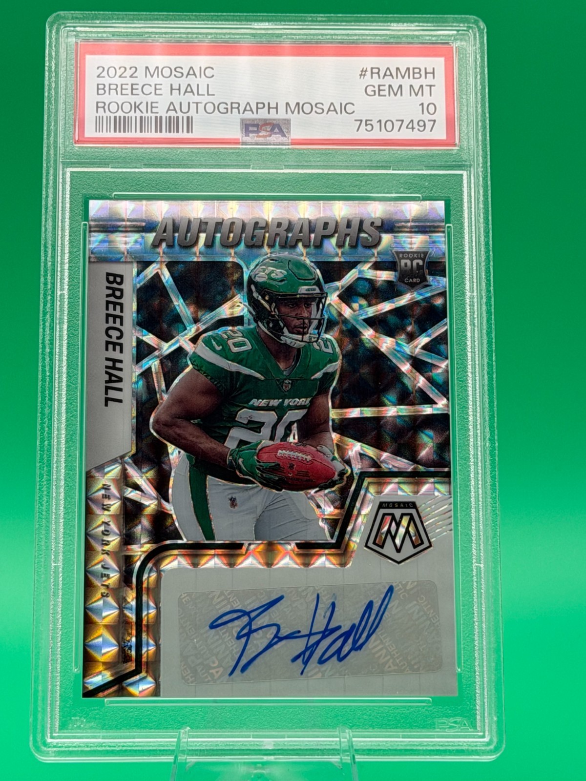 2022 Mosaic Breece Hall Rookie Autograph Mosaic #RAM-BH New York Jets PSA 10