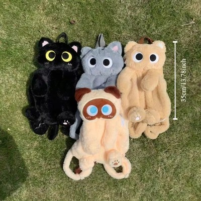 Black Cat Backpack Plush Kawaii Stuffed Animal Shoulder Bag 