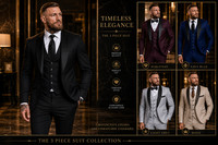 Luxury Men's 3 Piece Suit Set Slim Fit Blazer Waistcoat Trousers Formal Casual