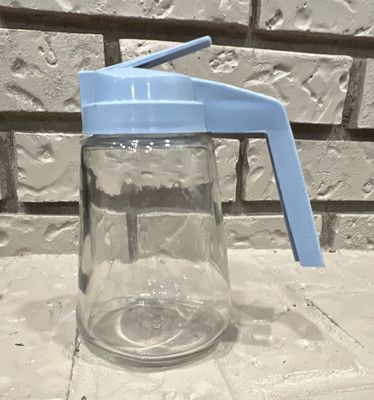 Gemco 1 Qt Clear Glass Pitcher w/ Blue Plastic Lid & Handle, MPN 400 Vintage