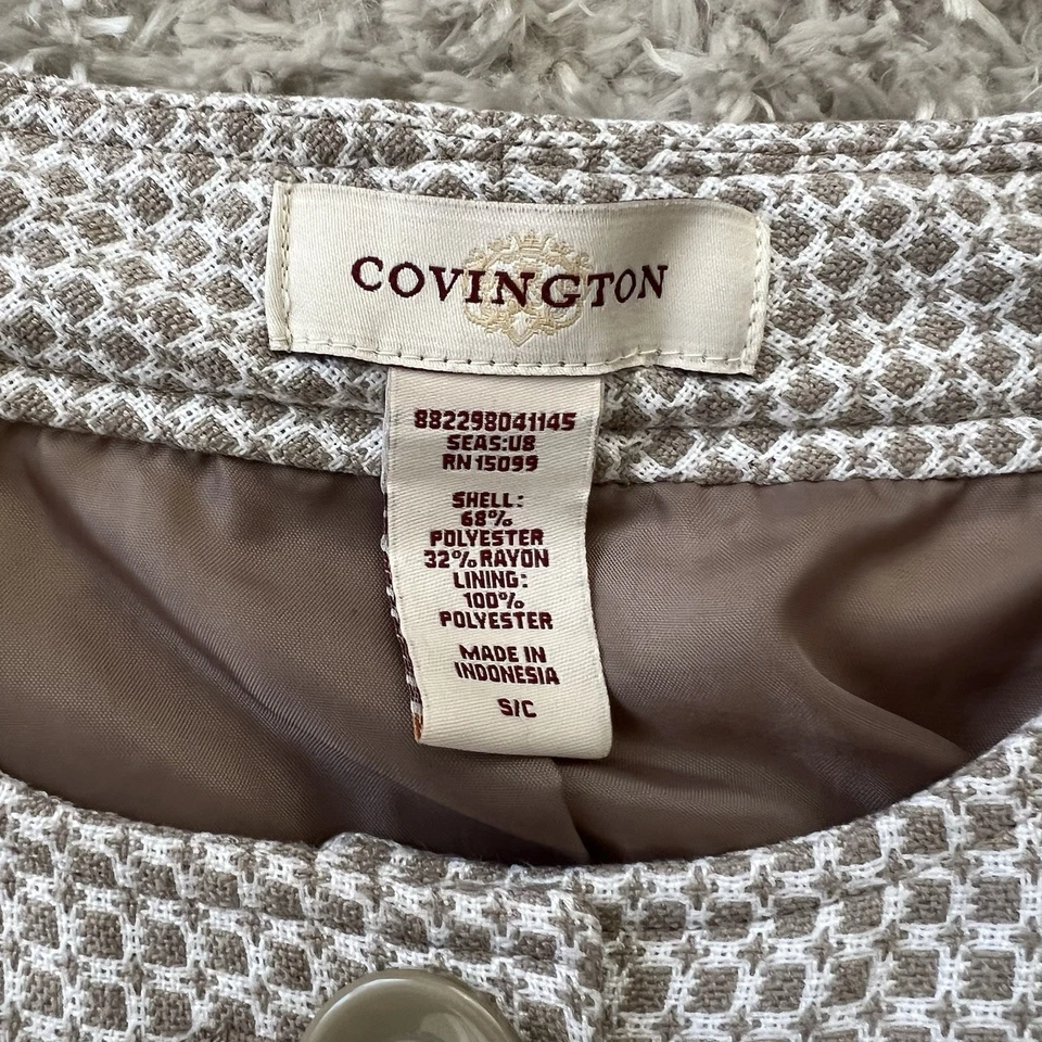 Blazer Covington Vintage Retro Para Mujer PEQUEÑO Mangas 3/4 Beige Cuadrados Geométricos Foto 2 de 4