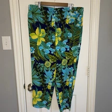Talbots Pants Women's XL Petite Slimleg Rainforest Botanical Elastic Waist