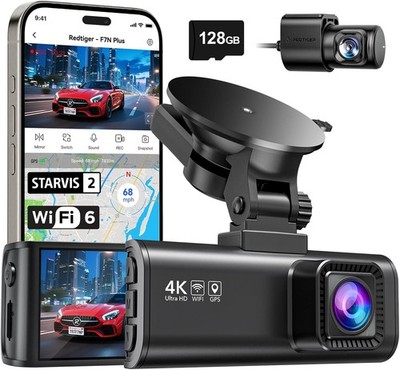 REDTIGER Dashcam Vorne & Hinten, 4K/2.5K Full HD inkl 128GB-SD-Card