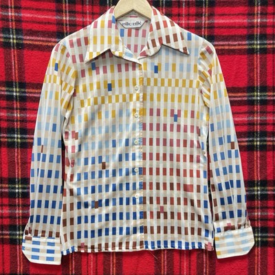 Vintage 70s NIK NIK Disco Shirt Size 9/10 Art Print Made In Italy Psychedelic