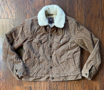 Gap Kids Corduroy Sherpa Lined Trucker Jacket Size L   Tan 13 Wale Cord Warm Vin