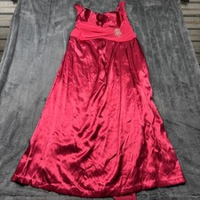 Davids Bridal Satin Formal Gown Red Rhinestone Empire Waist Maxi Dress 14177