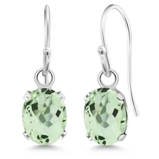 925 Sterling Silver Green Prasiolite French Wire Dangle Hook Earrings For Women