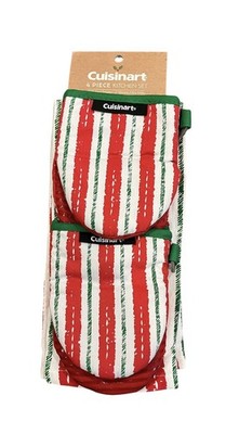 Cuisinart 4 Piece Kitchen Set - 2 Dishtowels 2 Mini Oven Mitts - Red White Green