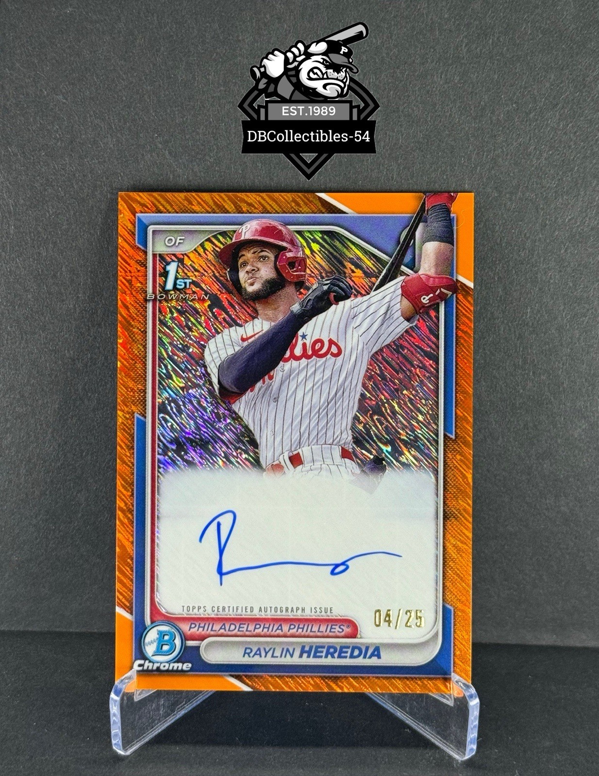 2024 Bowman Chrome Raylin Heredia 1st Orange Shimmer Auto 04/25 Philadelphia