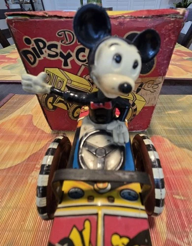 MARX Mickey Mouse Eccentric Car, Wind-up, & ORIGINAL BOX 1950'S