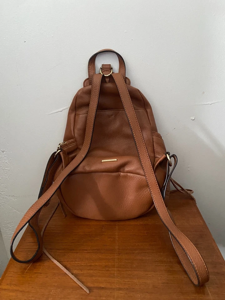 Rebecca Minkoff Julian 中号背包 Caramello 棕色皮革流苏手提包 — 第 3/4 张图片