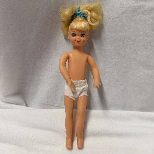 Vintage Mattel Tutti Doll Nude With Underwear Ponytail Blonde Blue Eyes Read