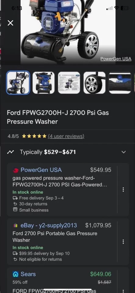 Lavadora a presión Ford 2700 psi NUNCA USADA POLVO RECOGIDO Foto 3 de 4