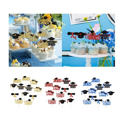 12 Stück Abschluss Cupcake Topper 2025, Fertig Grad Kappe Grad Cupcake Picks