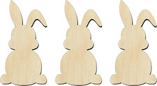 Set of 3 Unfinished 6-Inch Wooden Bunny Cutouts for DIY Easter Crafts