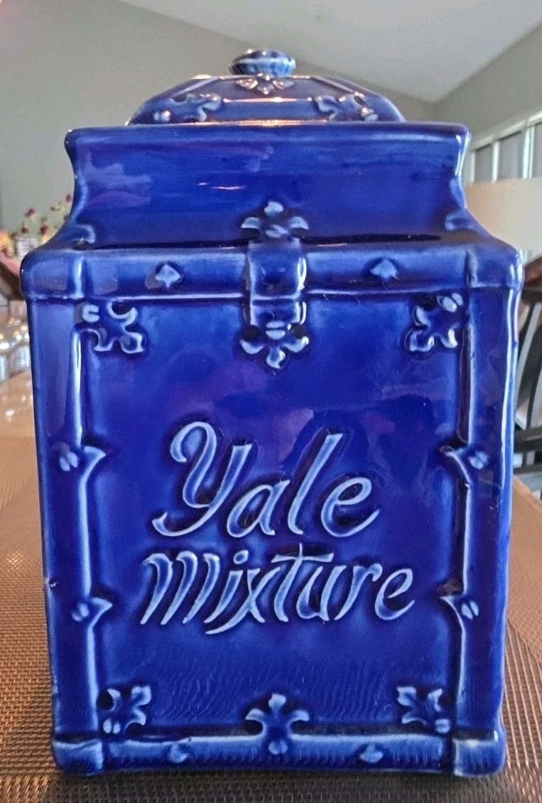 Yale Mixture -Gentleman's Smoke Antique Cobalt Ceramic Humidor Tobacco Jar  & Lid