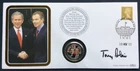 UK PM TONY BLAIR Signed 2003 Defenders of Freedom FDC George W Bush USA 25c Coin
